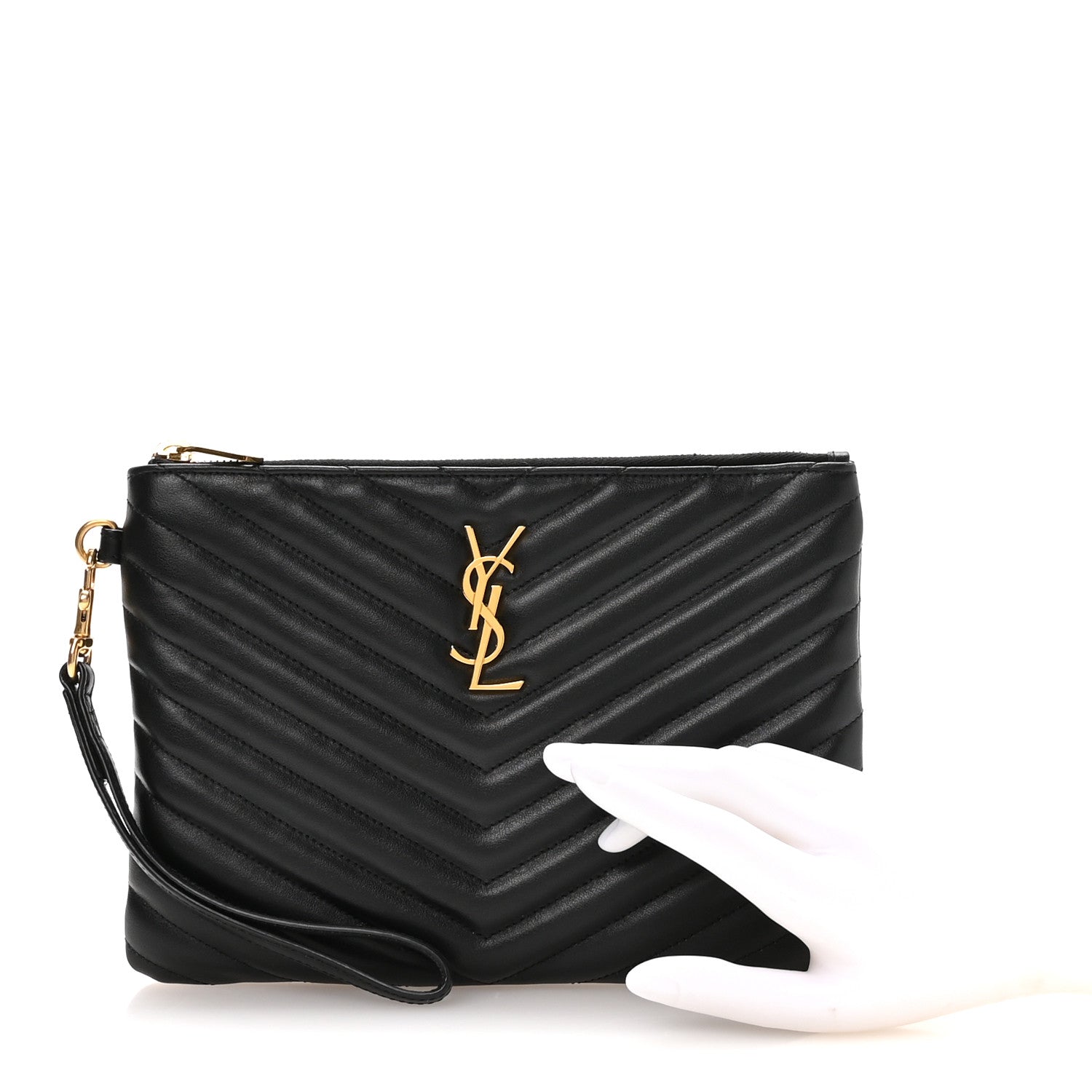 Saint Laurent Calfskin Matelasse Chevron Monogram A5 Wristlet Black 2 of 8