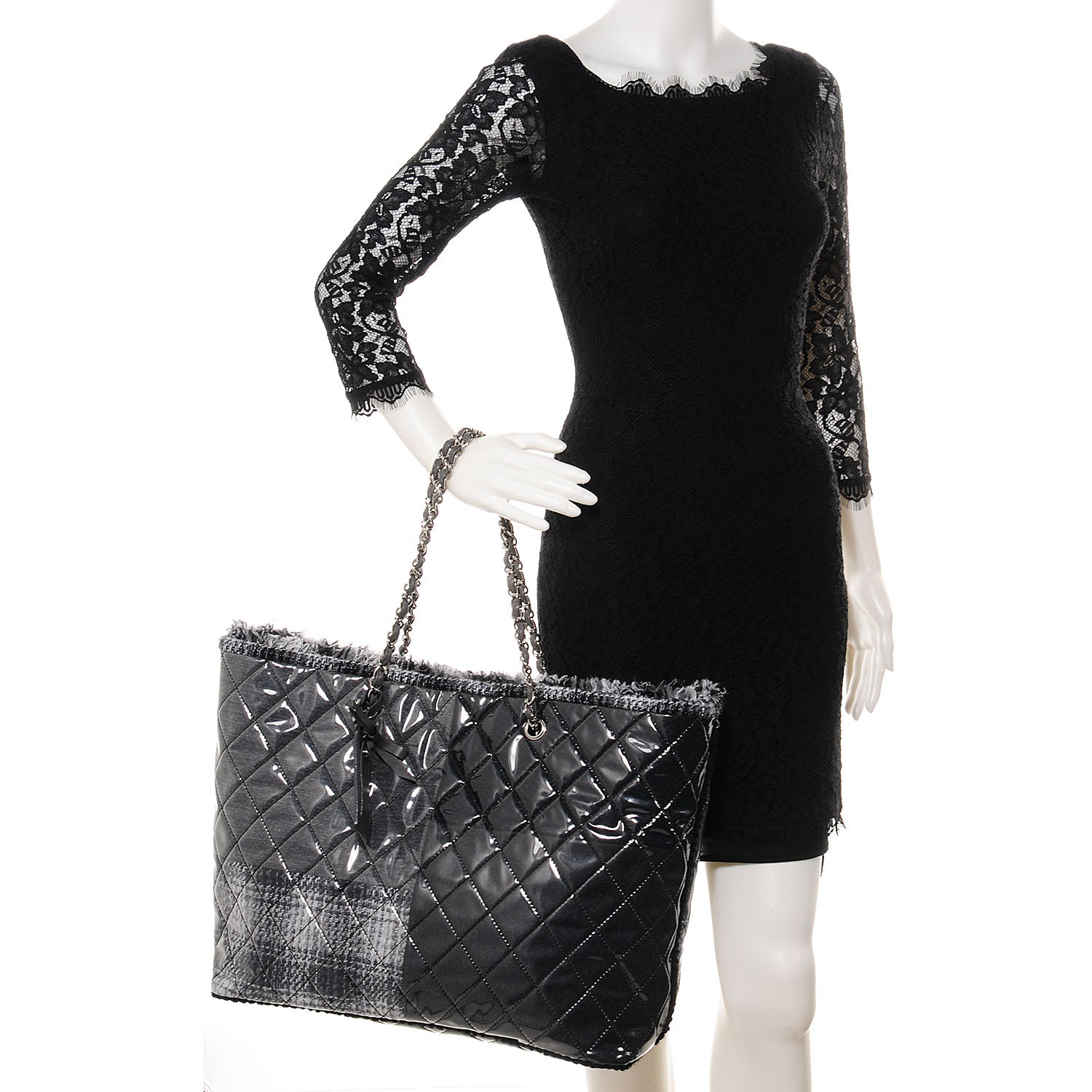 Chanel Vinyl Funny Tweed Patchwork Tote Black 2 of 7