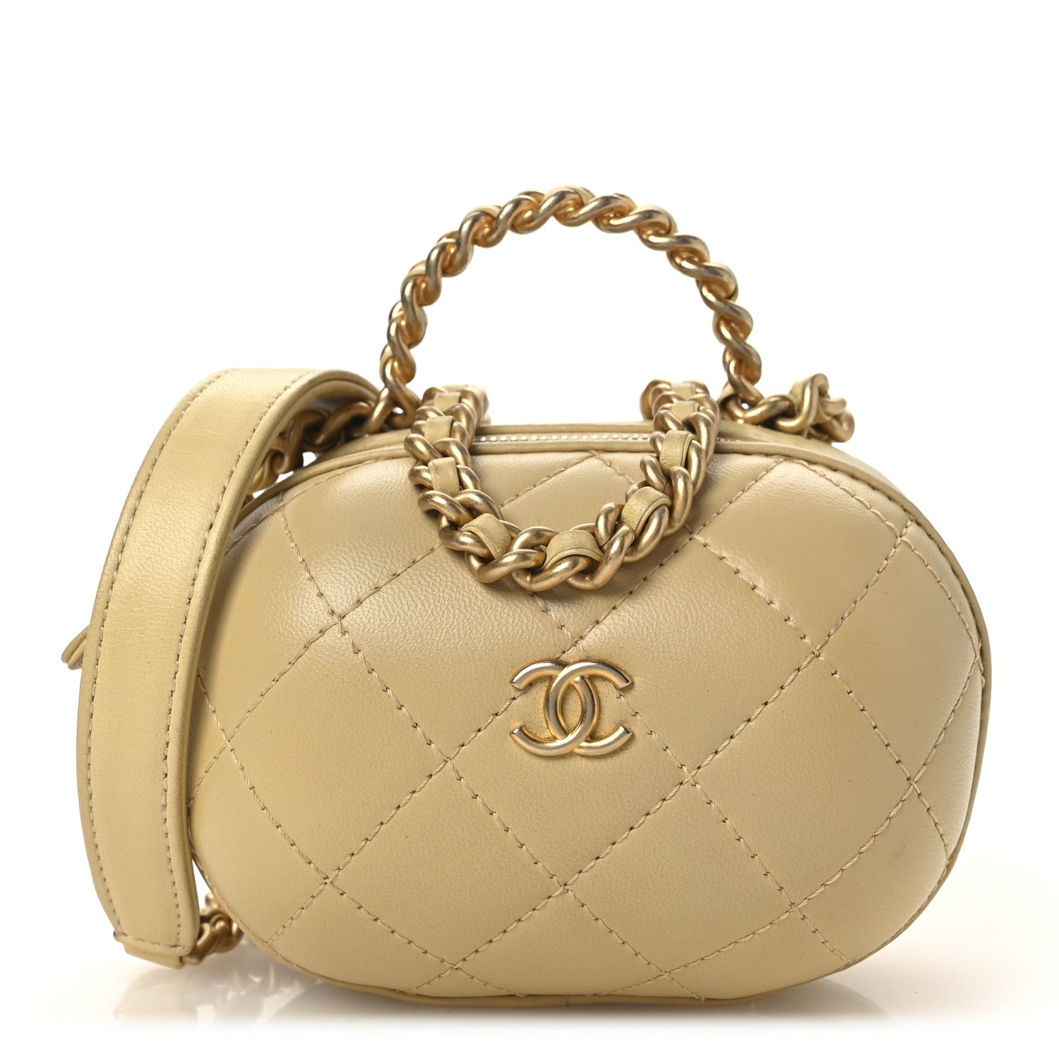 Chanel Lambskin Quilted CC Bubble Vanity Case With Chain Light Yellow 1 of 12