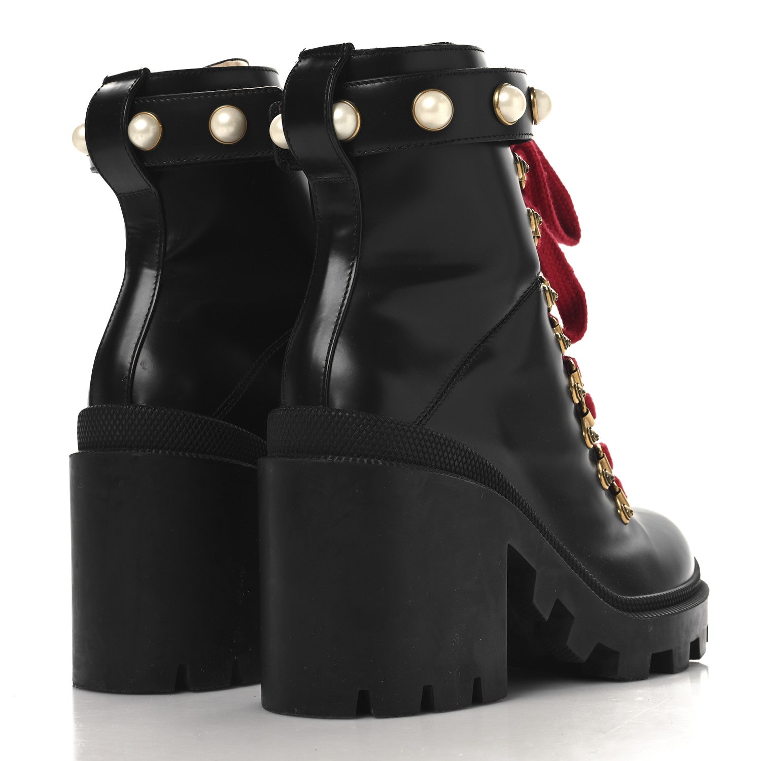 GUCCI ブーツ　6C Gucci Magnum Calfskin Pearl Lace Up Combat Ankle Boots 36.5 Black