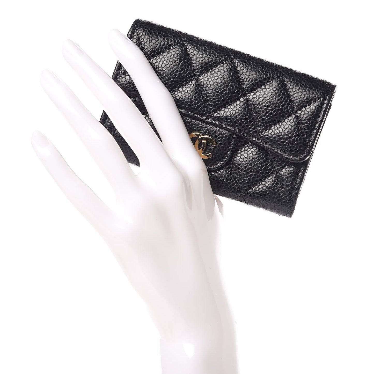 Caviar Quilted Flap Card Holder Black
