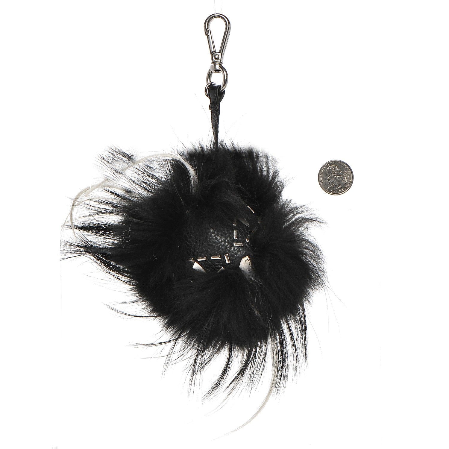 Fendi Cuoio Romano Goat Fox Fur Metal Stitch Triangle Monster Eyes Cube Bag Charm Black White 2 of 4