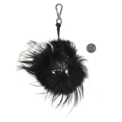 Fendi Cuoio Romano Goat Fox Fur Metal Stitch Triangle Monster Eyes Cube Bag Charm Black White 2 of 4