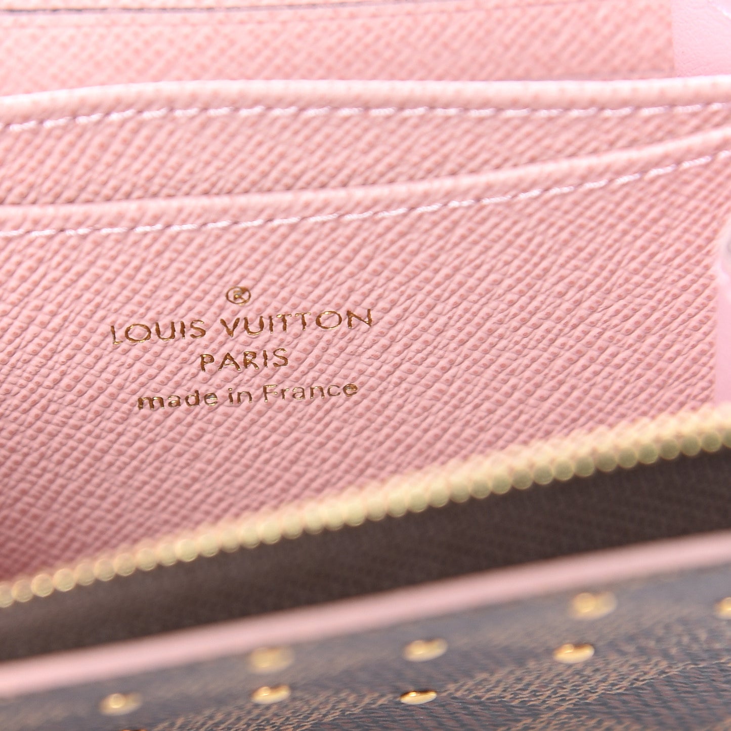 Damier Ebene Studded Zippy Coin Purse Rose Ballerine