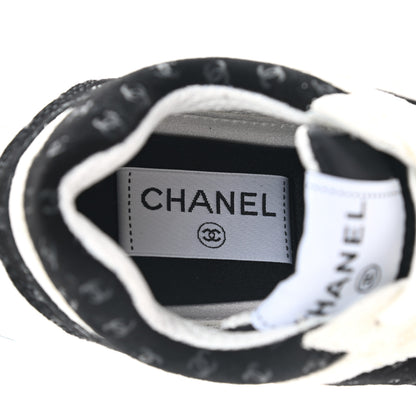 Chanel Nylon Suede Calfskin Printed CC Sneakers 35 White Black 7 of 9