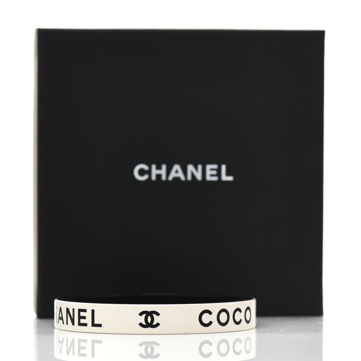 Chanel Resin Logo Bangle Bracelet White Black 4 of 4