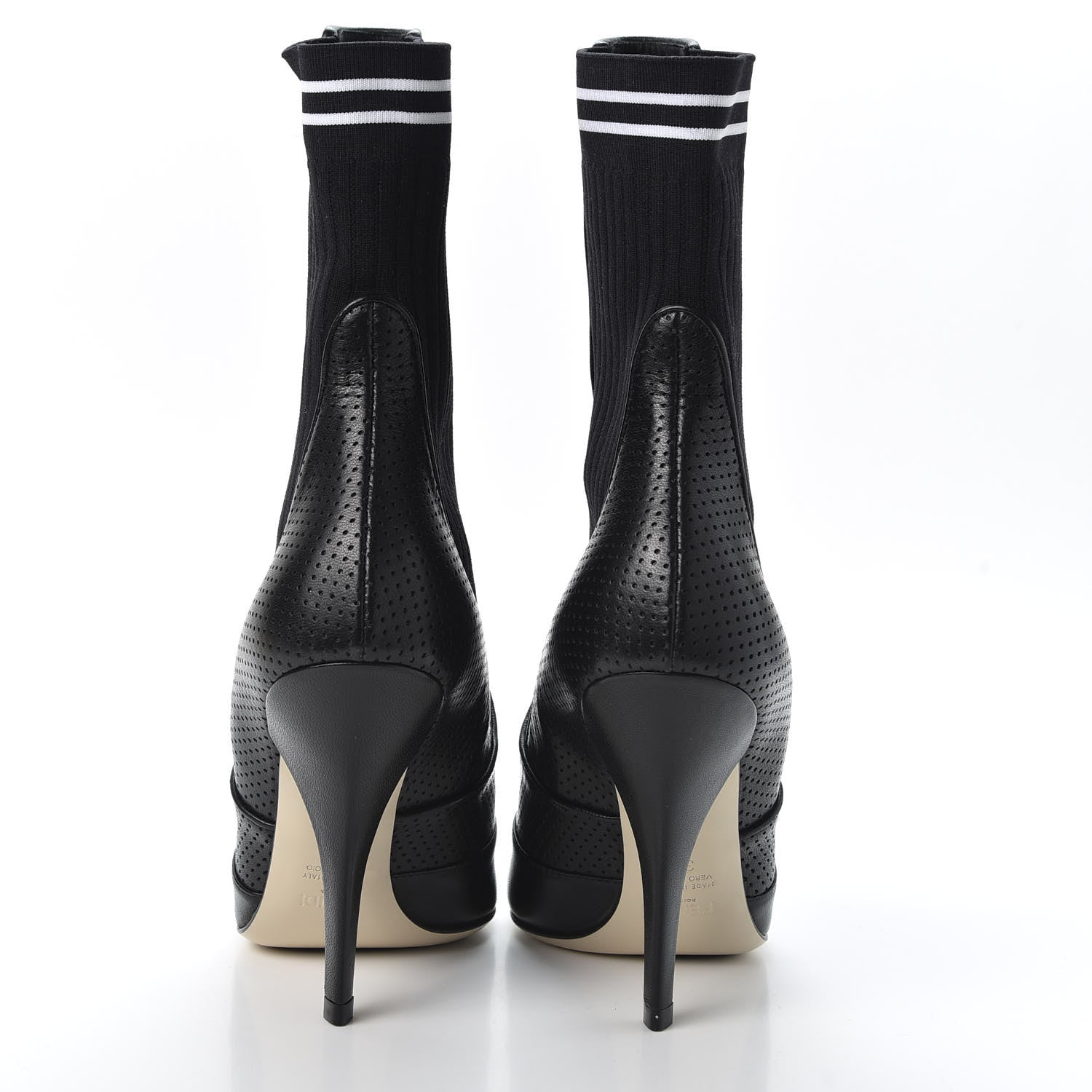 Fendi Nappa Stretch Fabric Perforated Striped Rockoko 105mm Sock Boots 39 Black White 6 of 7