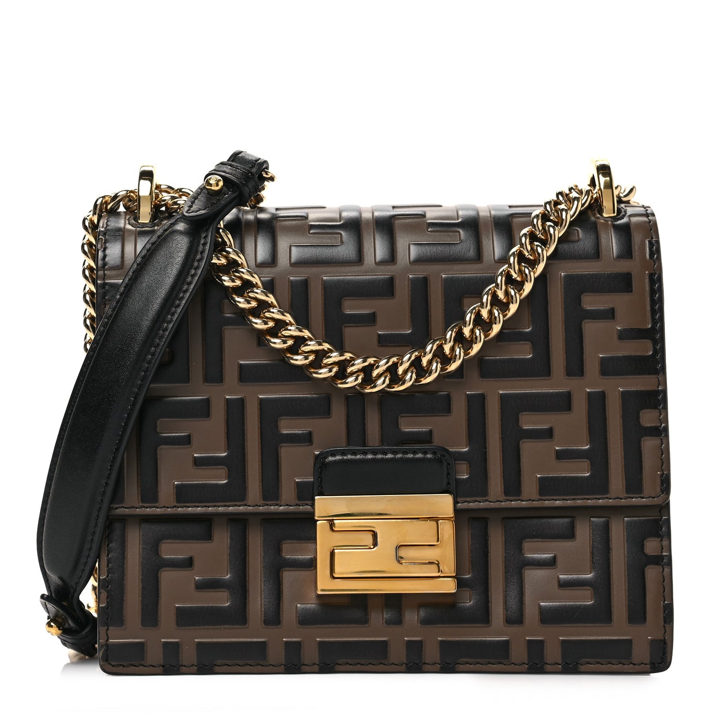 Vitello Liberty Bi-Color FF 1974 Embossed Small Kan U Shoulder Bag Maya Black