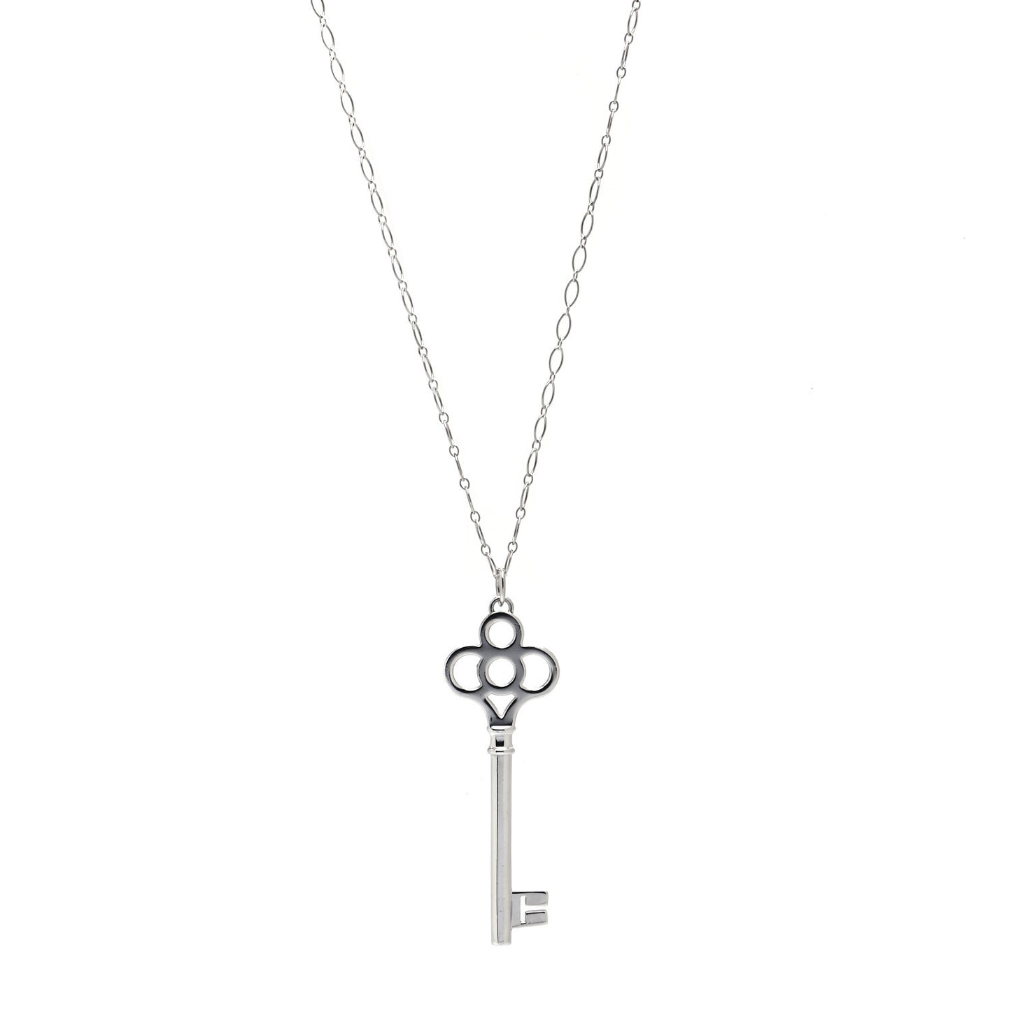Sterling Silver Large Crown Key Pendant Link Necklace