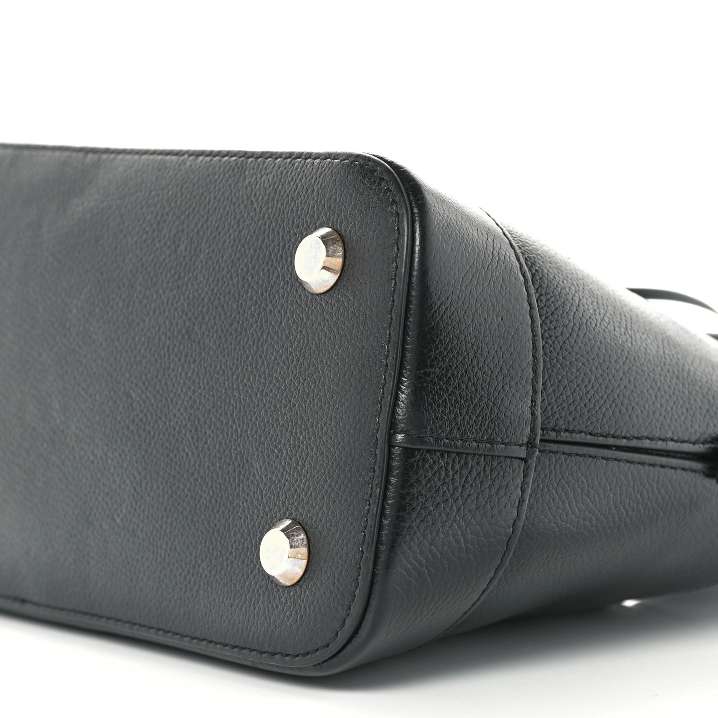 Grained Calfskin Logo S Ville Top Handle Bag Black White