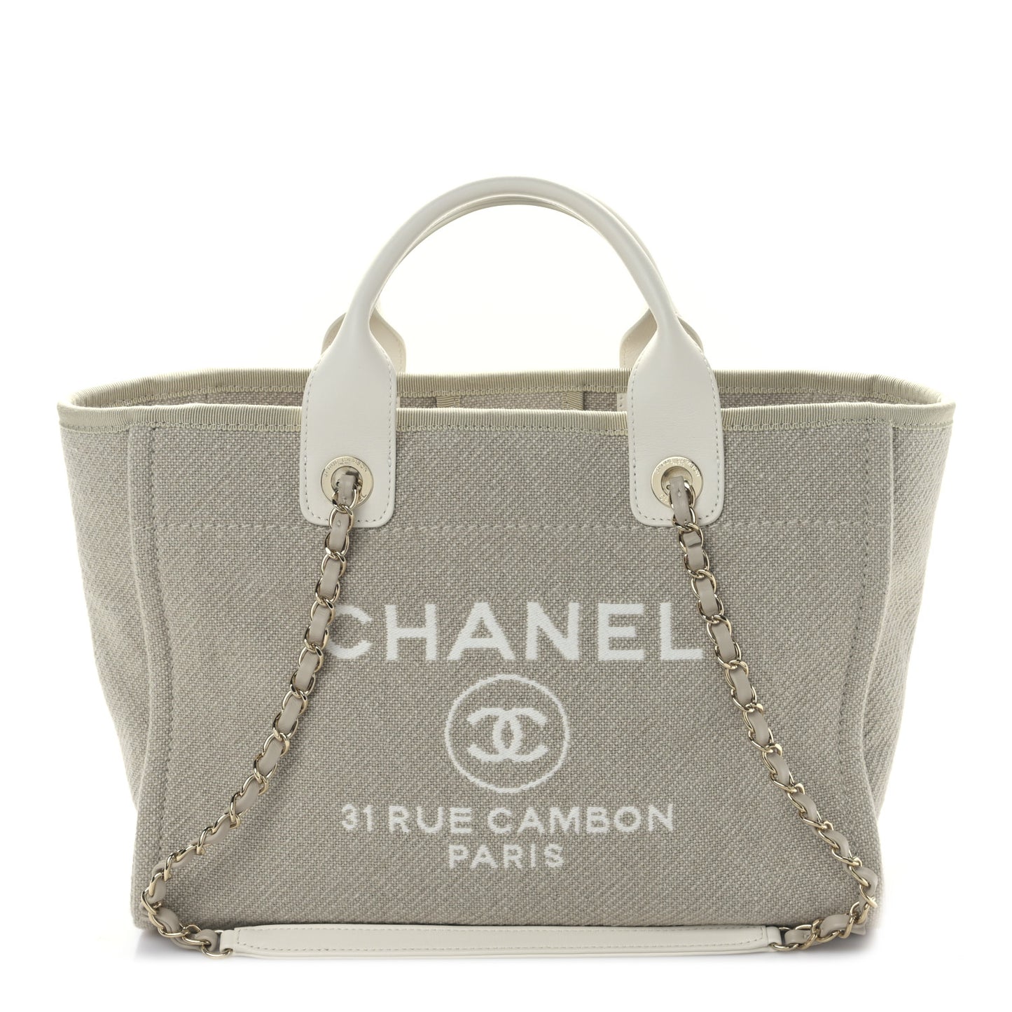 Mixed Fibers Calfskin Small Deauville Tote Light Grey