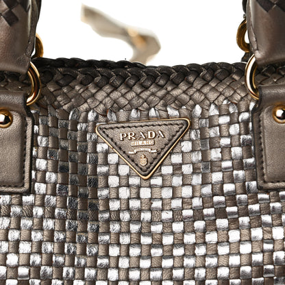 Prada Goatskin Woven Medium Tote Moro 7 of 17