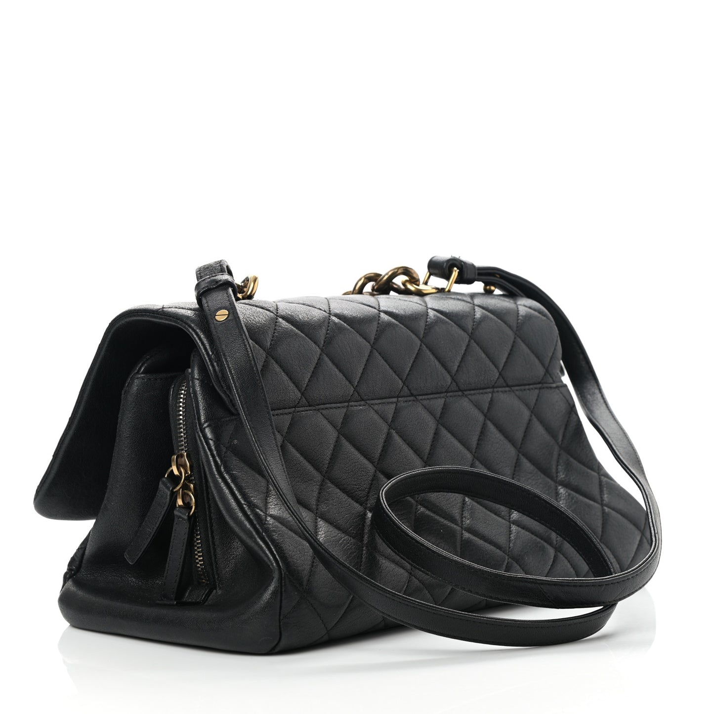 Shiny Sheepskin Quilted Large Trapezio Flap Black