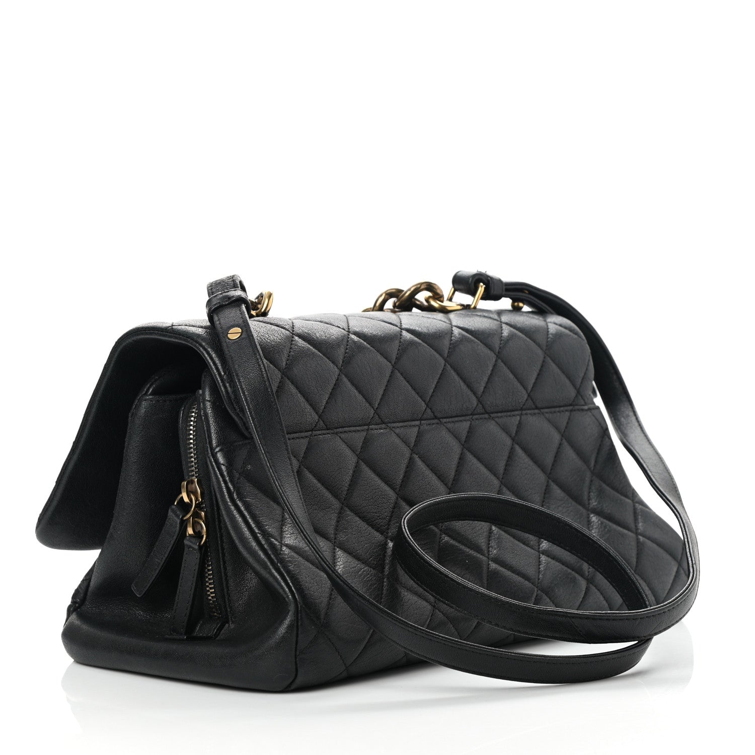 Chanel Shiny Sheepskin Quilted Large Trapezio Flap Black 2 of 12