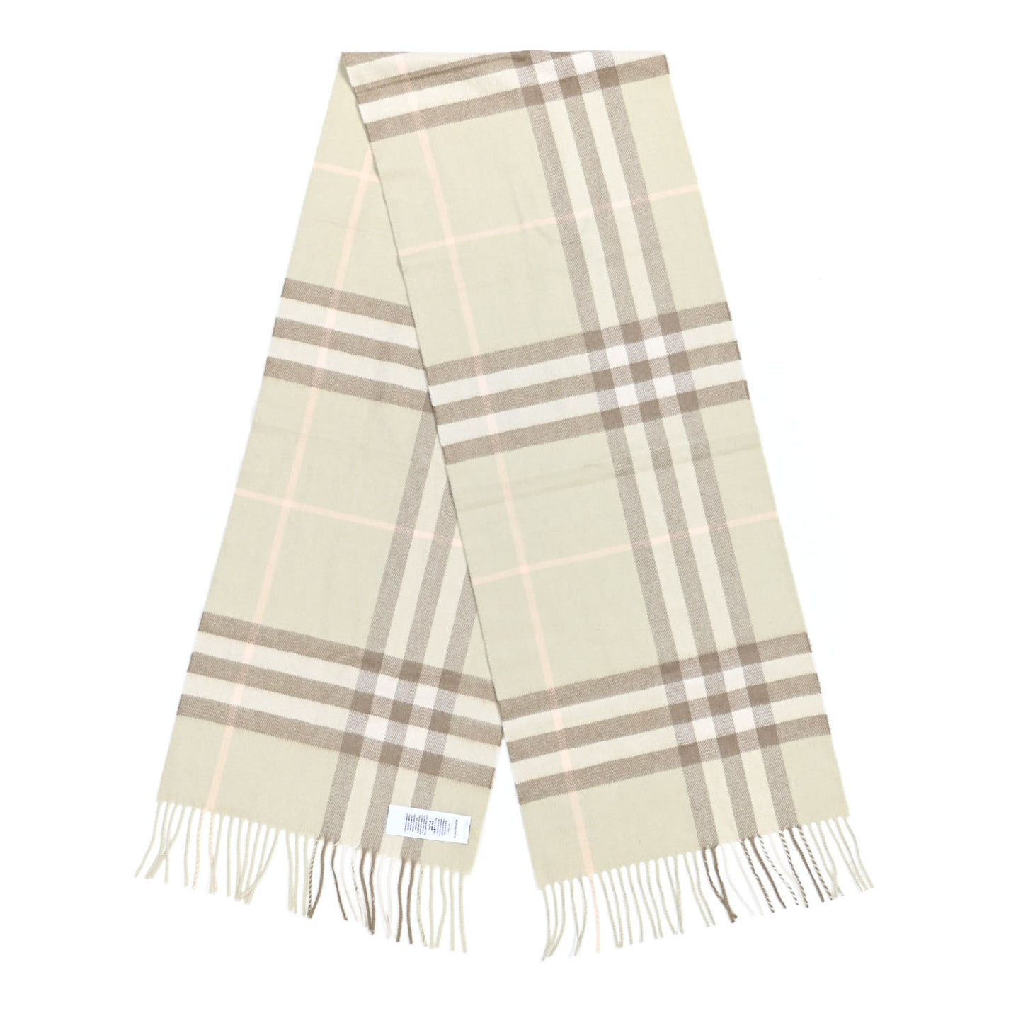 Cashmere Giant Check Fringe Scarf Limestone
