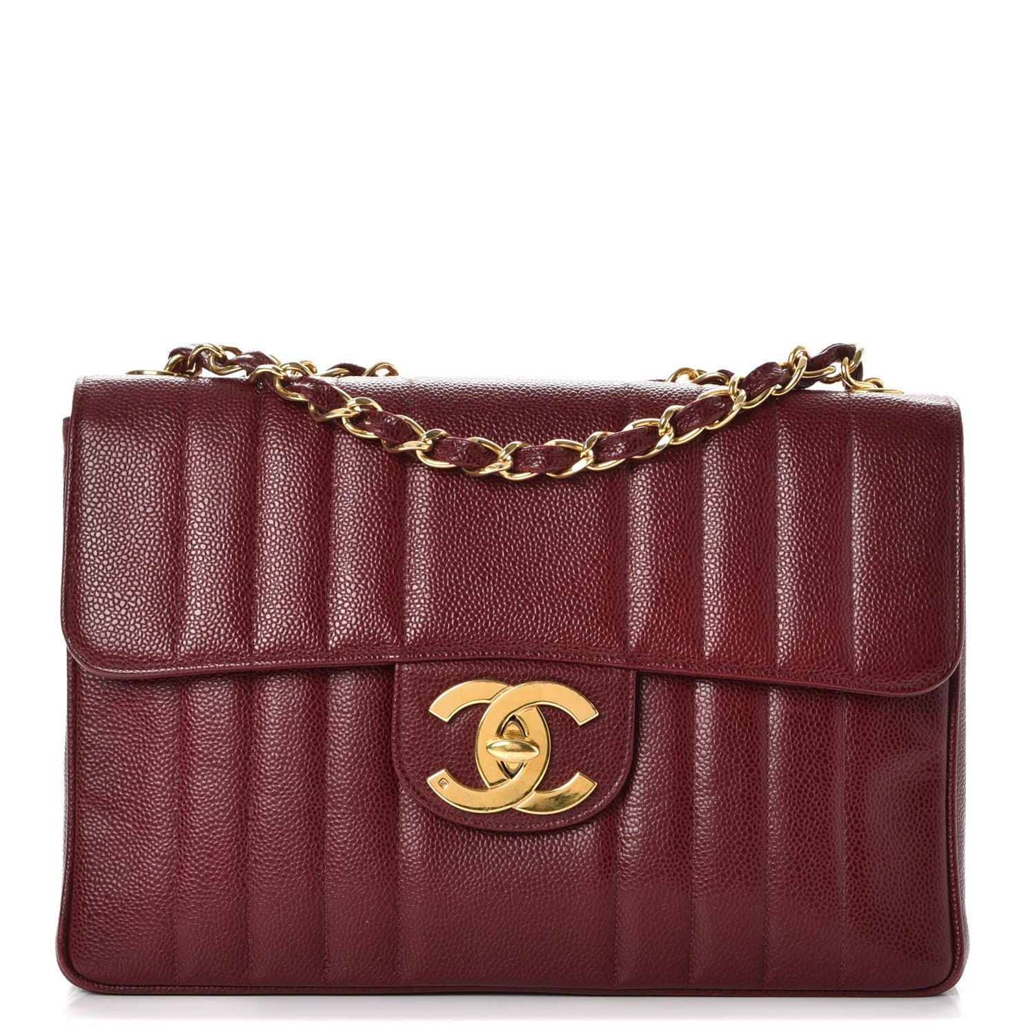 Chanel Caviar Vertical Quilt Jumbo Flap Dark Red 1 of 21