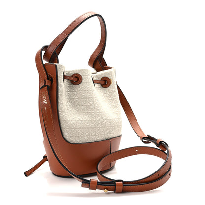 Loewe Calfskin Jacquard Linen Anagram Embroidered Mini Balloon Bucket Bag Ecru Tan 3 of 14
