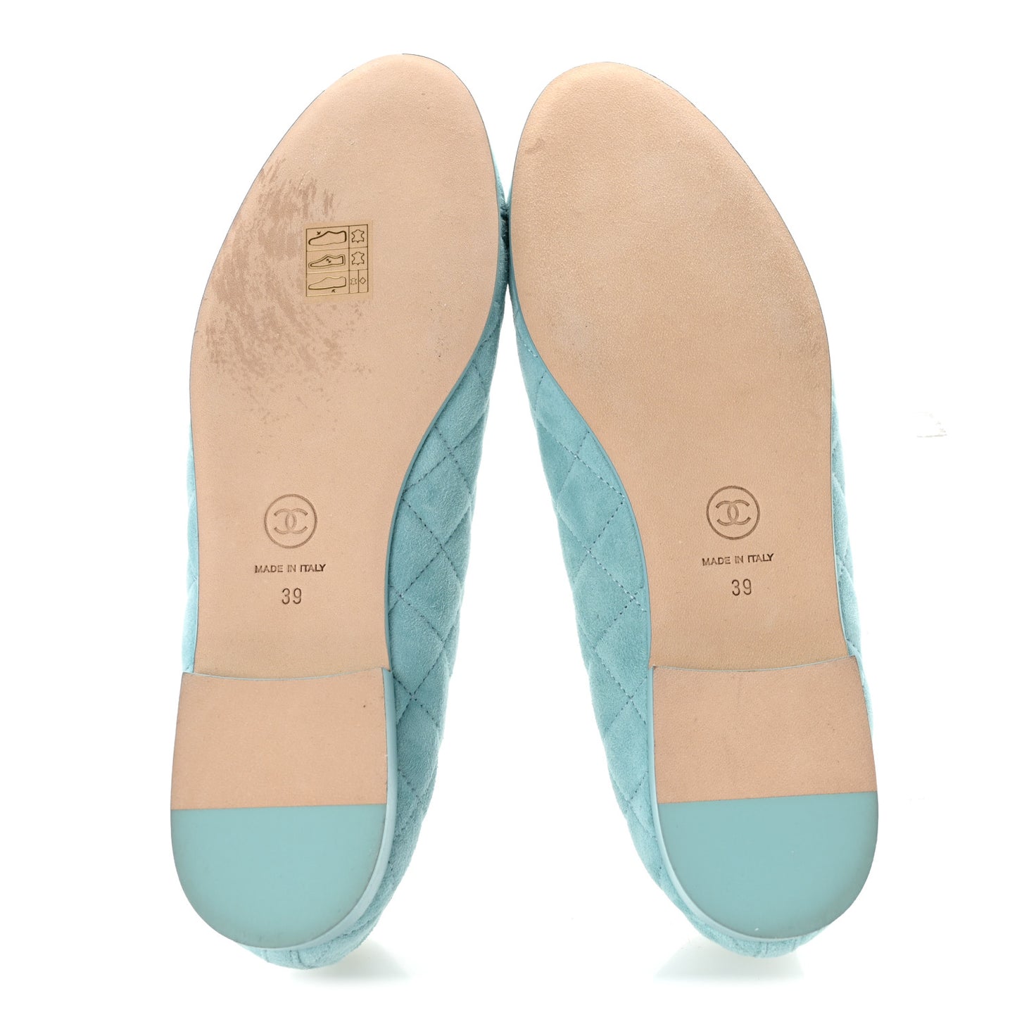 Suede Calfskin Quilted Cap Toe CC Ballerina Flats 39 Light Blue