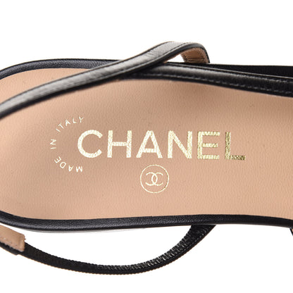 Chanel Goatskin Grosgrain Cap Toe CC Slingback Sandals 40 Black 7 of 10