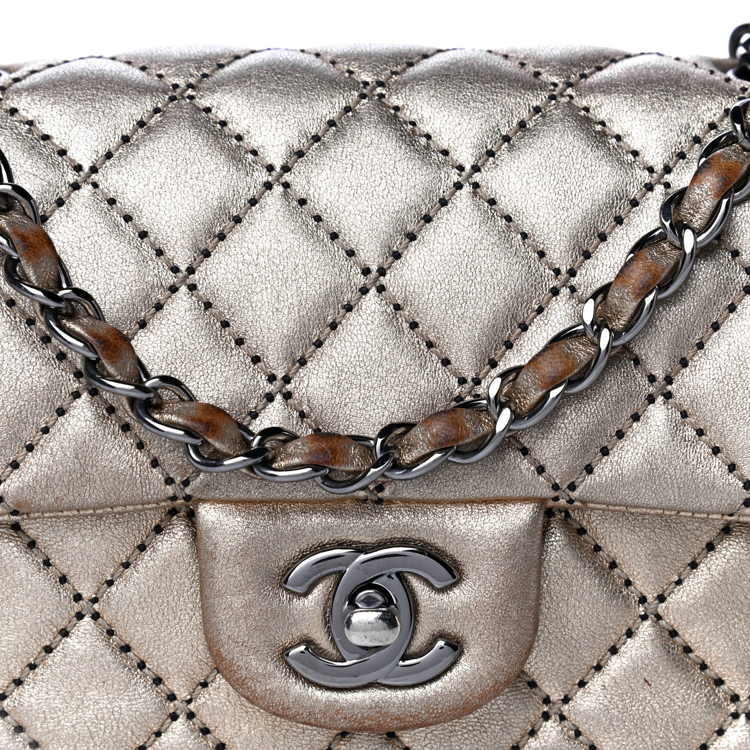 Chanel Metallic Lambskin Quilted Side Stitch Mini Rectangular Flap Gold 9 of 14