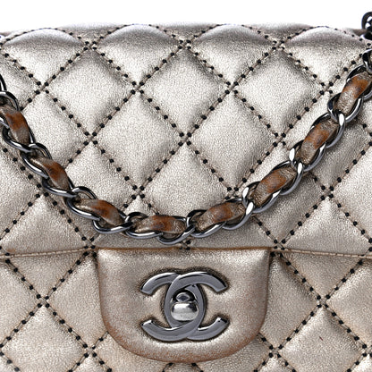 Chanel Metallic Lambskin Quilted Side Stitch Mini Rectangular Flap Gold 9 of 14
