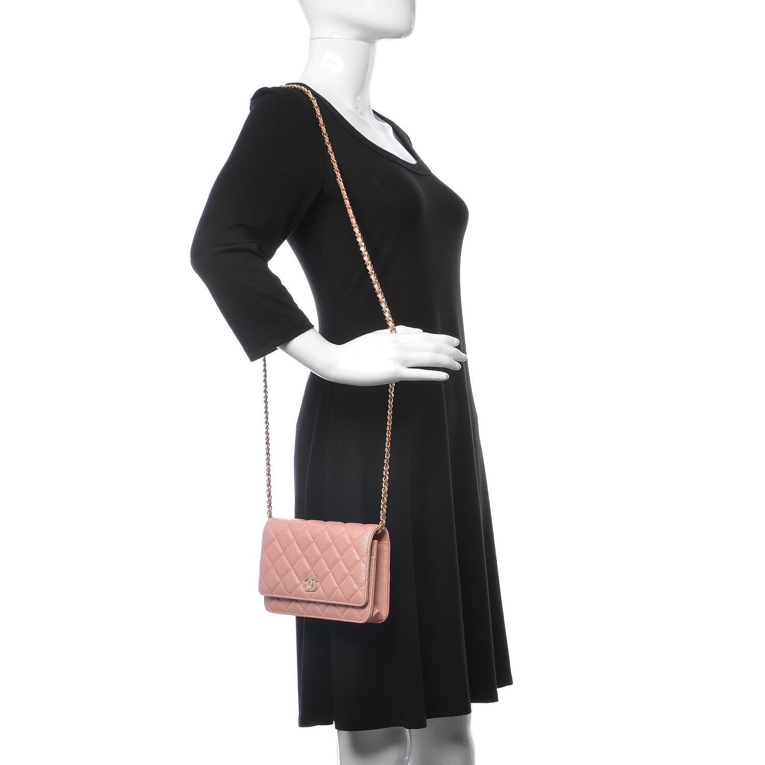 Chanel Iridescent Caviar Quilted Wallet on Chain WOC Rose Pink 2 of 9