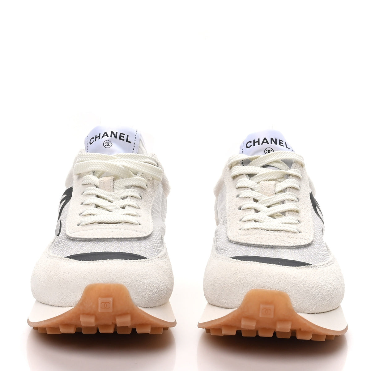 Mesh Suede Calfskin Womens CC Sneakers 39.5 White Black