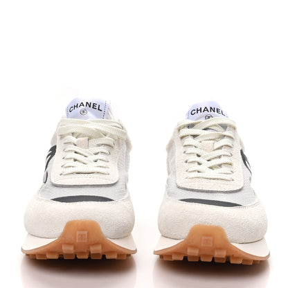 Chanel Mesh Suede Calfskin Womens CC Sneakers 39.5 White Black 3 of 8