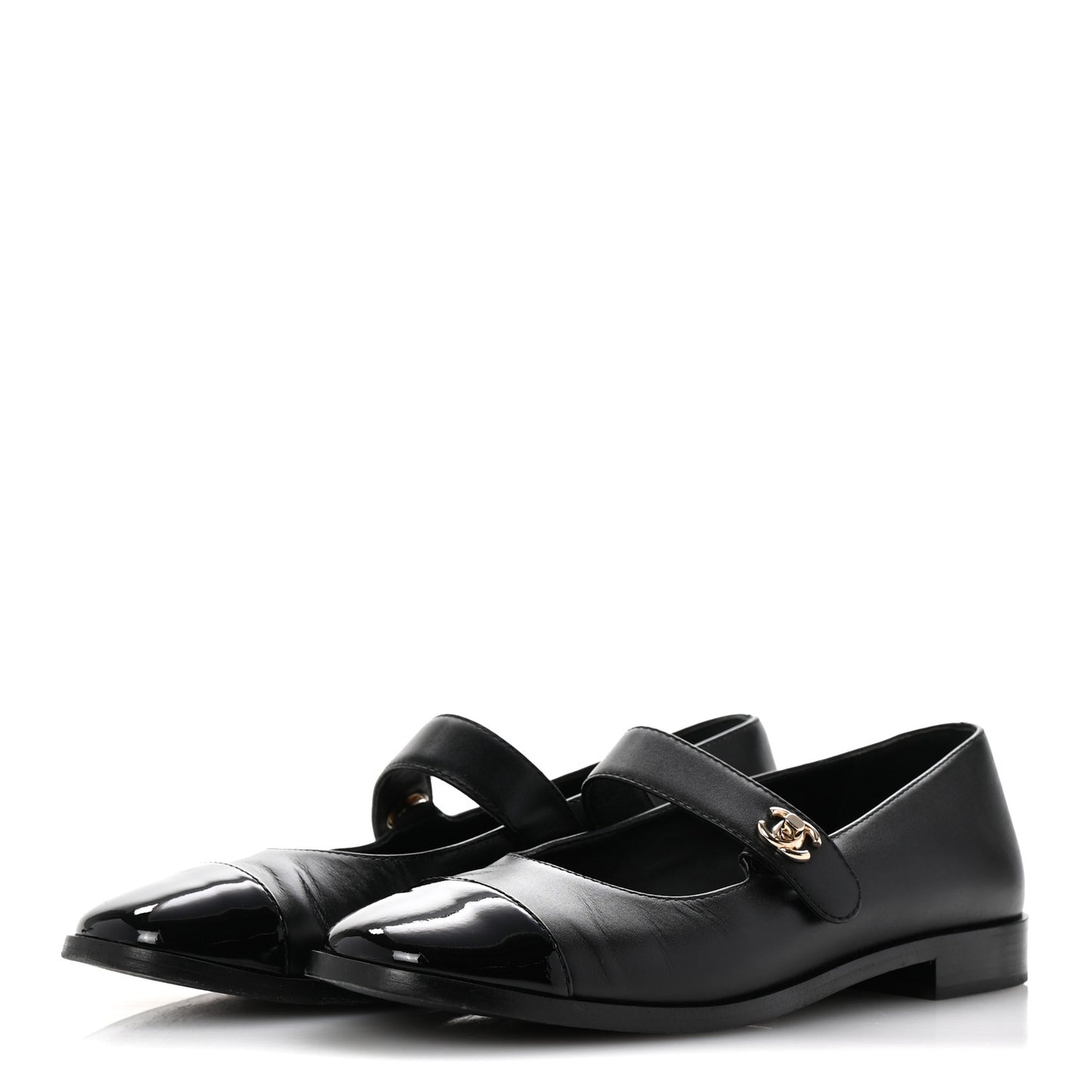Calfskin Patent Mary Janes Flats 37 Black