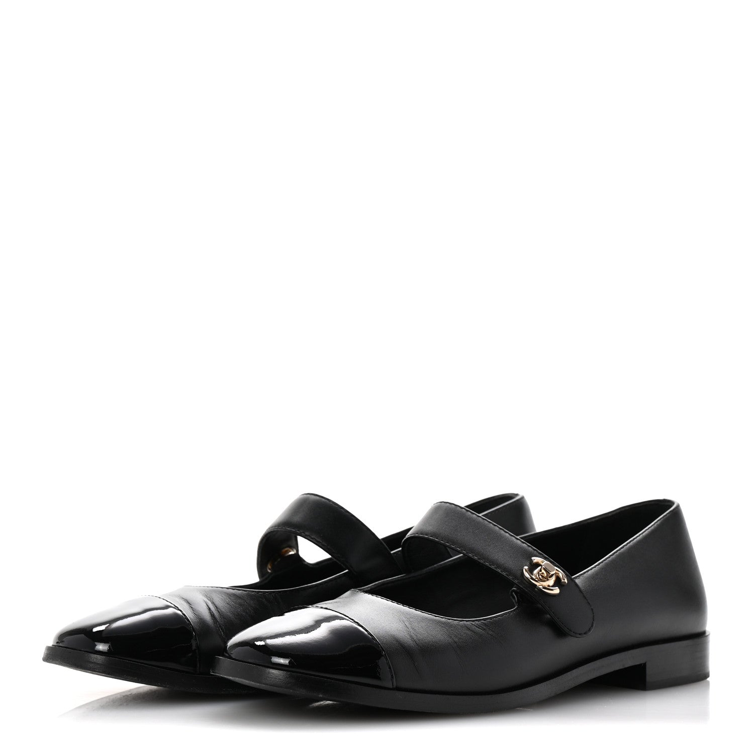 Chanel Calfskin Patent Mary Janes Flats 37 Black 4 of 12