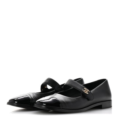Chanel Calfskin Patent Mary Janes Flats 37 Black 4 of 12