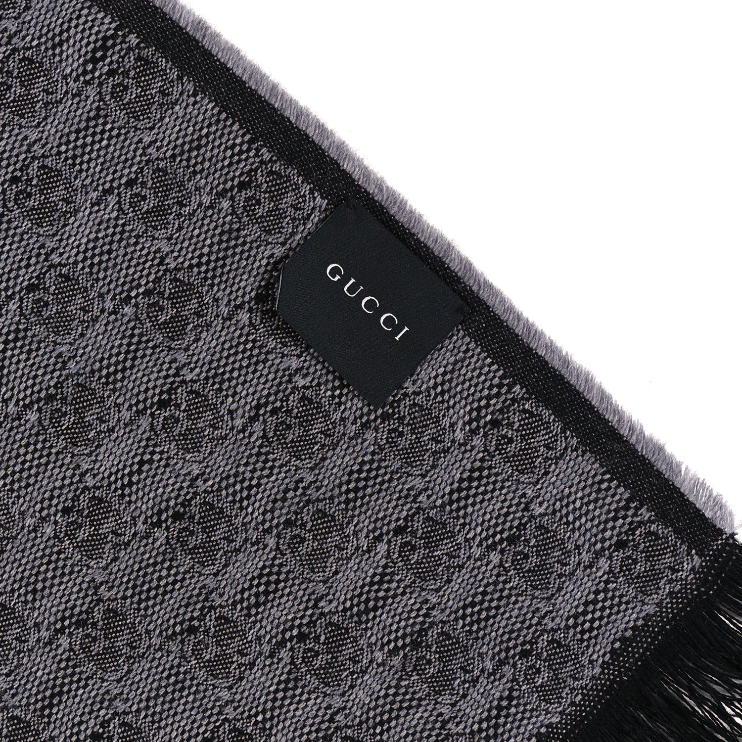 Gucci Wool Silk GG Monogram Web Verbier Fringe Scarf Light Brown Graphite 3 of 3