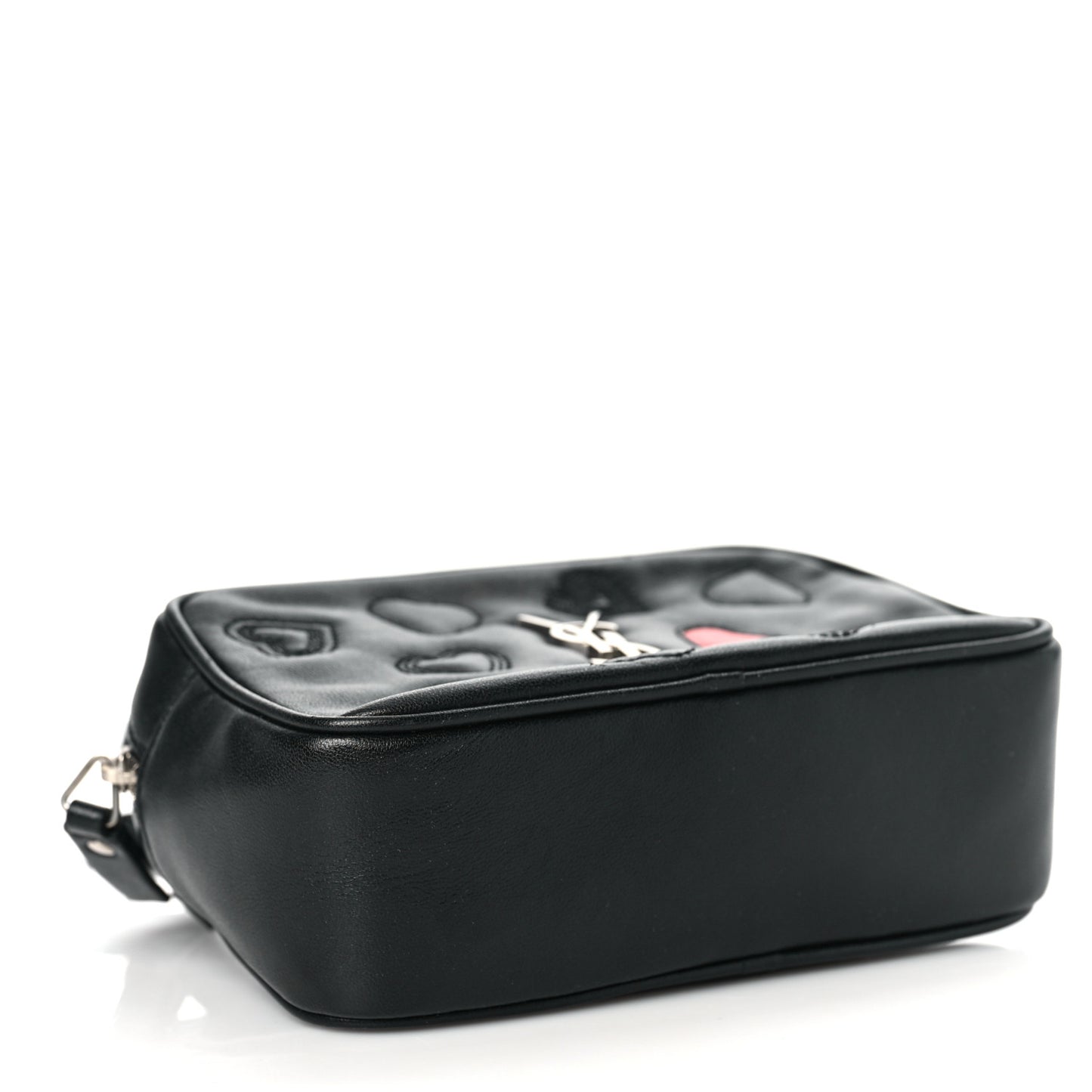 Calfskin Heart Embossed Monogram Belt Bag Black