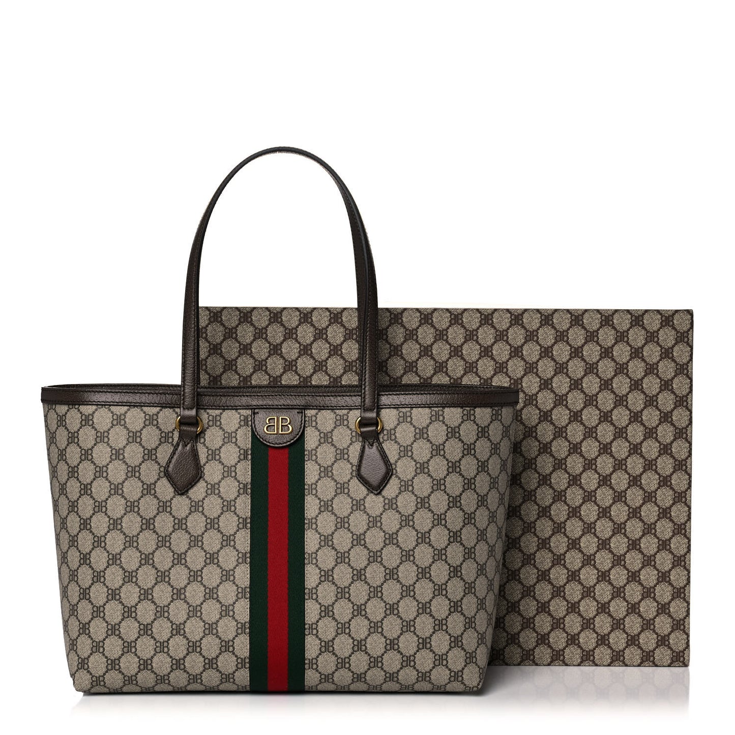 X BALENCIAGA BB Supreme Monogram Web Medium Ophidia Shopping Tote Beige New Acero