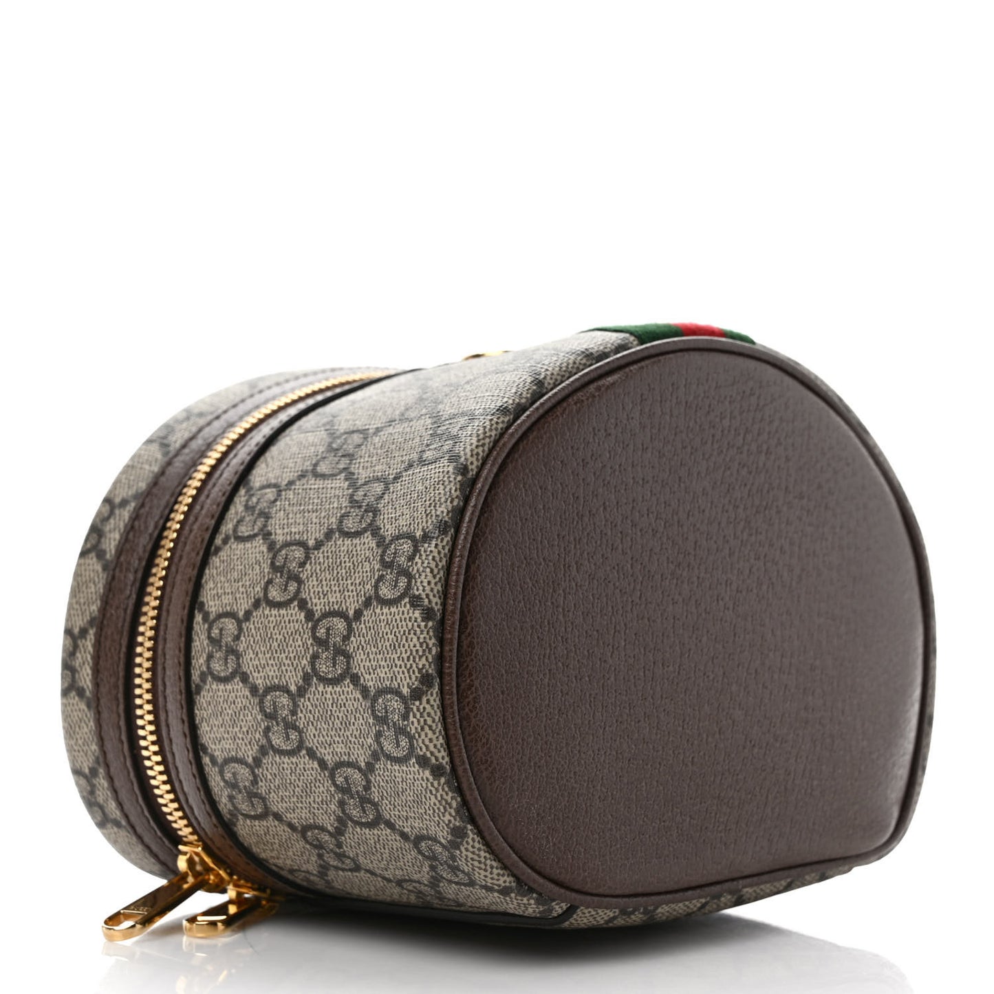 GG Supreme Monogram Textured Calfskin Web Ophidia Vanity Cosmetic Case Beige Ebony New Acero