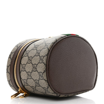 Gucci GG Supreme Monogram Textured Calfskin Web Ophidia Vanity Cosmetic Case Beige Ebony New Acero 4 of 9