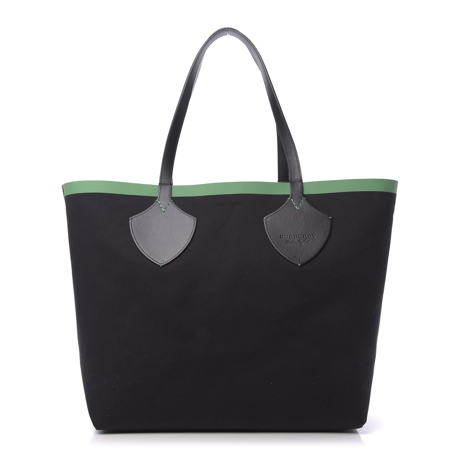 Burberry Canvas Giant Logo Graffiti Print Reversible Tote Black Green 3 of 16