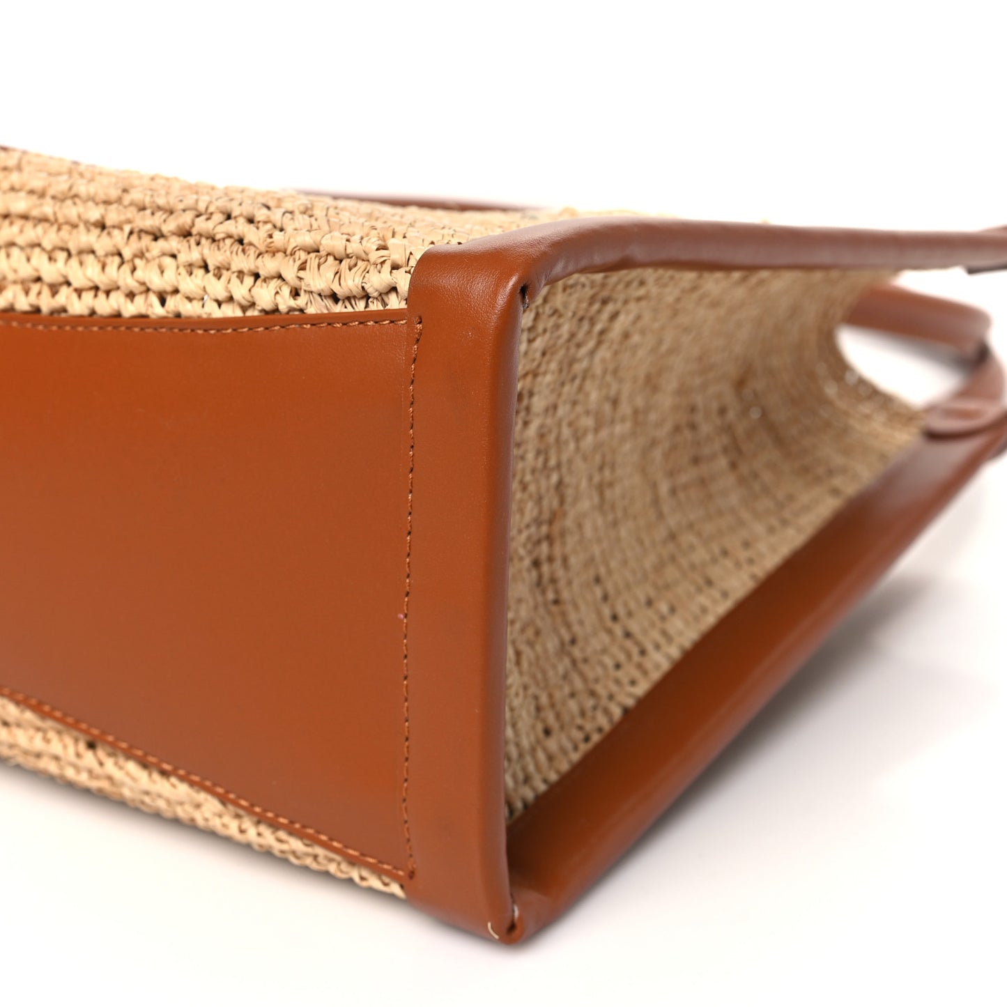 Raffia Calfskin Small By My Side Tote Natural Cuoio