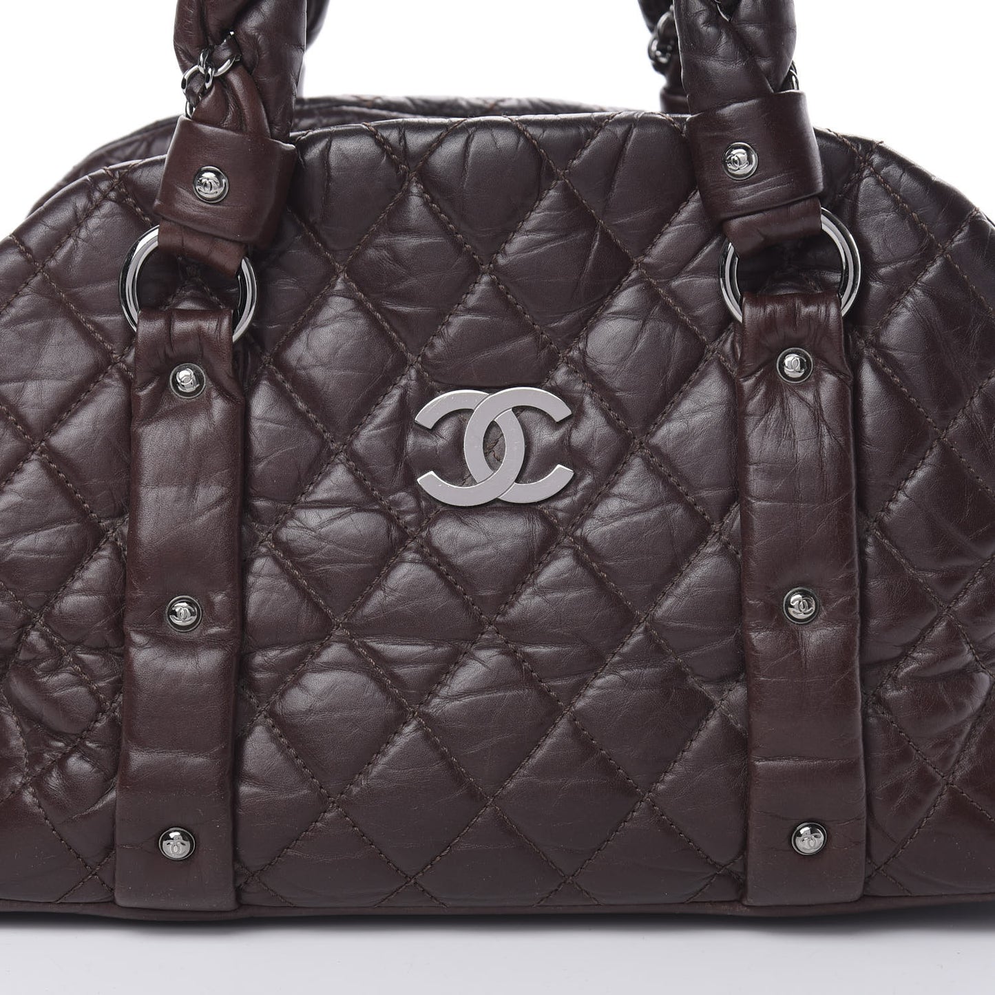Distressed Lambskin Vintage Ligne Lady Braid Tote Brown