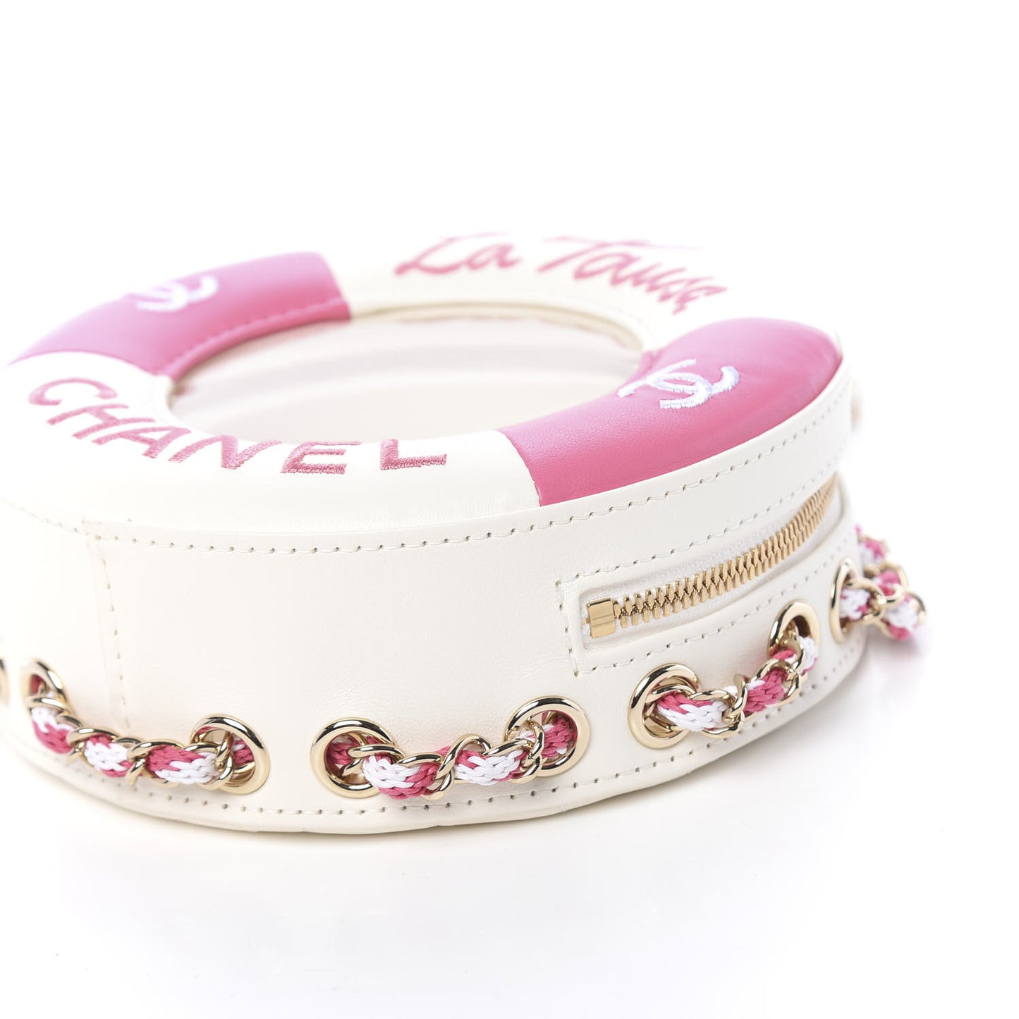 Lambskin Coco Lifesaver Round Bag Pink White