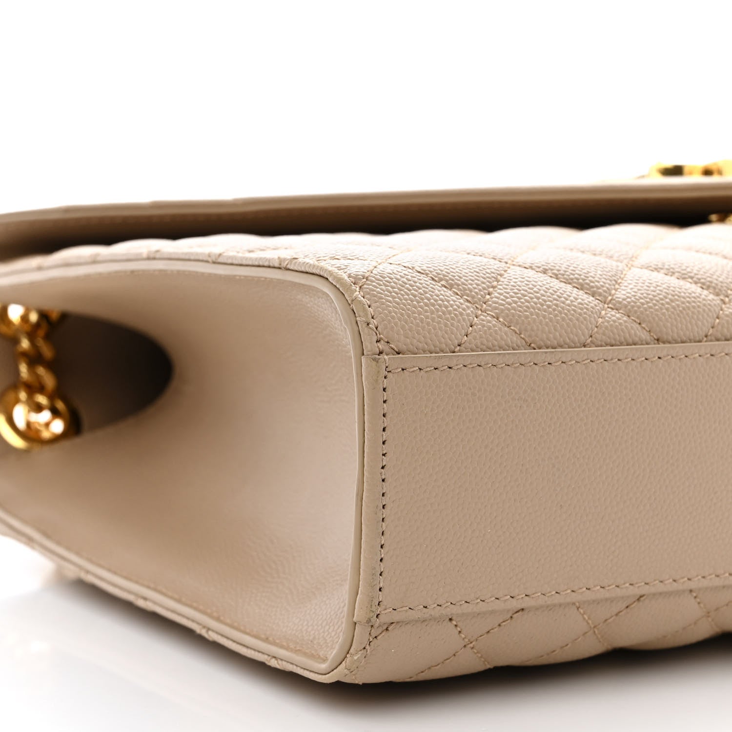 Saint Laurent Grain De Poudre Mixed Matelasse Large Triquilt Monogram Satchel Dark Beige 9 of 11