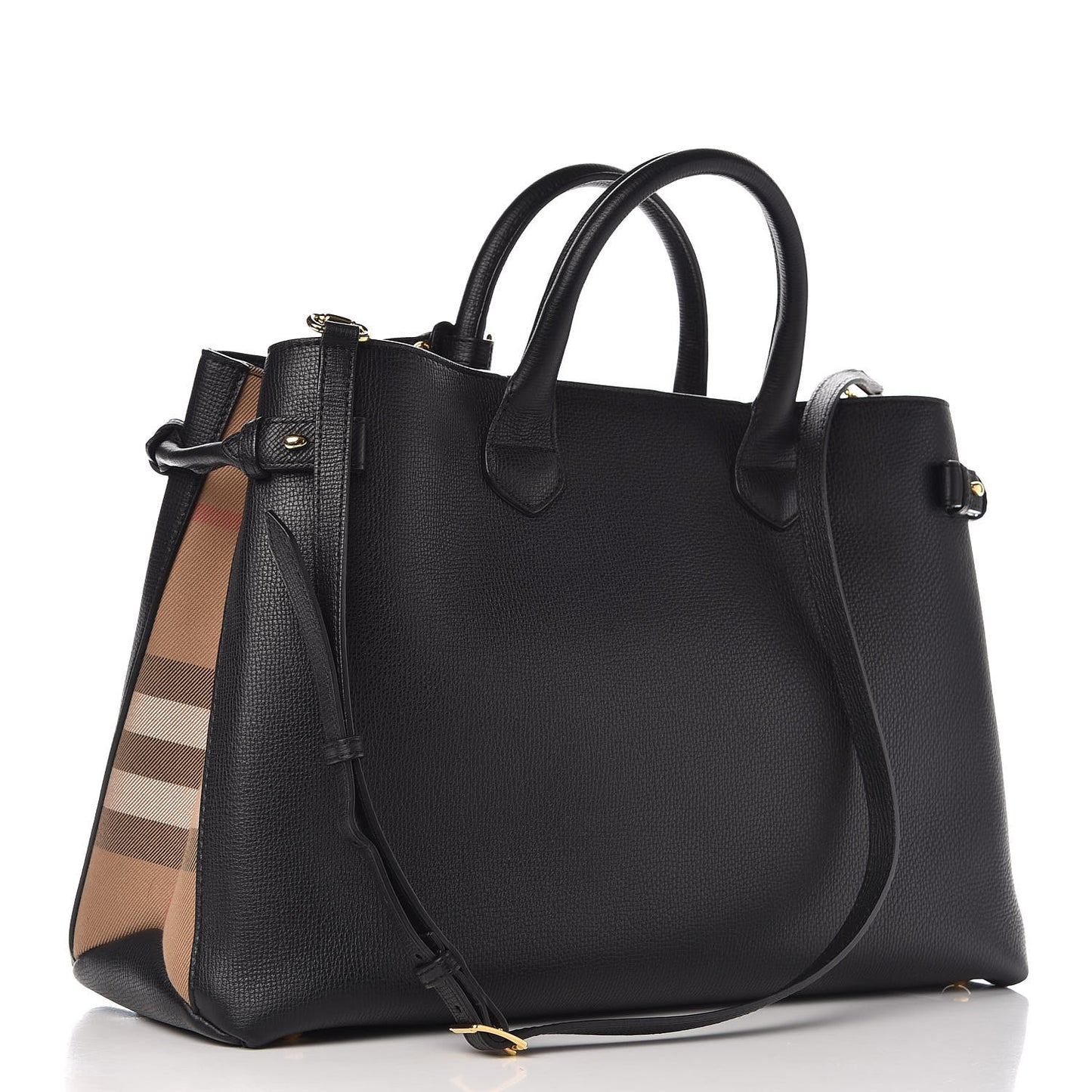 Grainy Calfskin House Check Large Banner Tote Black