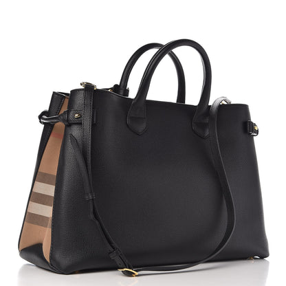 Burberry Grainy Calfskin House Check Large Banner Tote Black 4 of 9