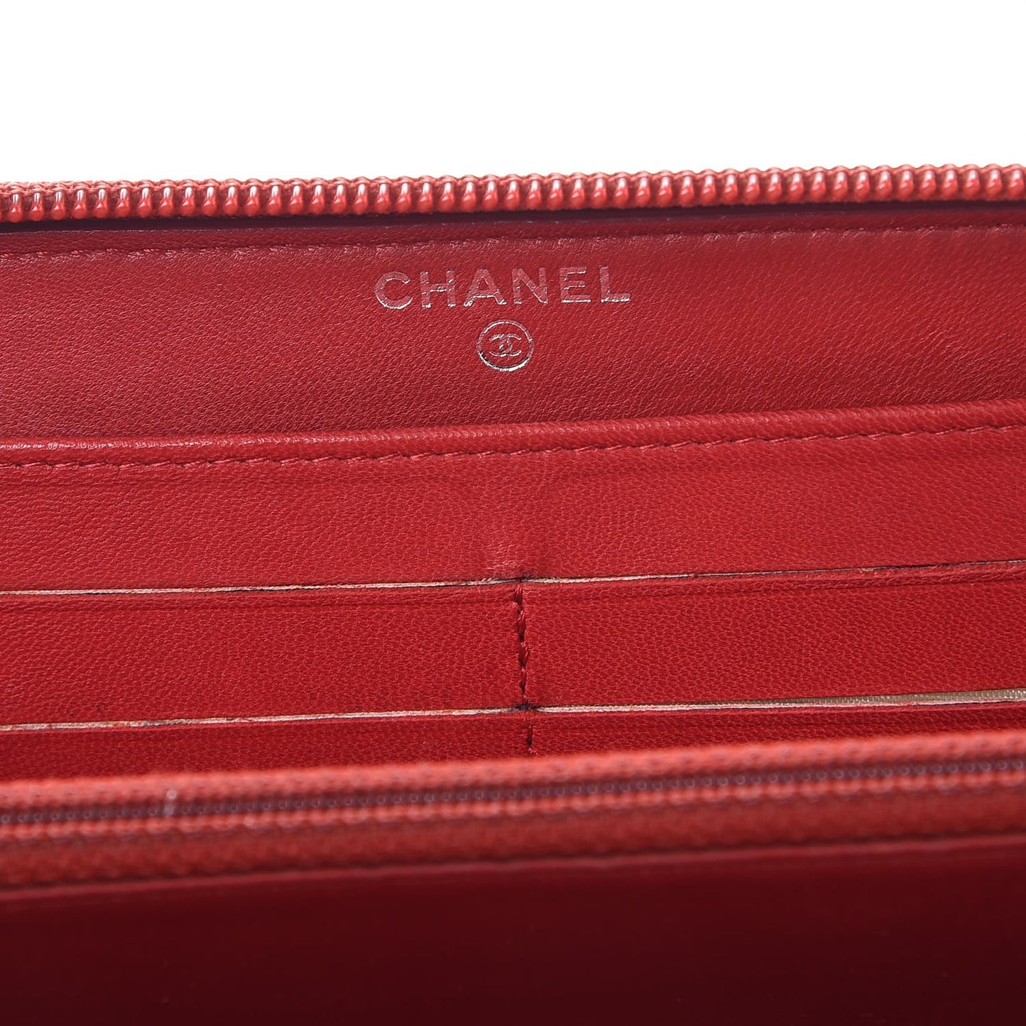 Lambskin Quilted Camellia Zip Around Large Gusset Wallet Red