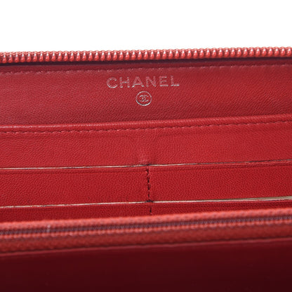 Chanel Lambskin Quilted Camellia Zip Around Large Gusset Wallet Red 6 of 12