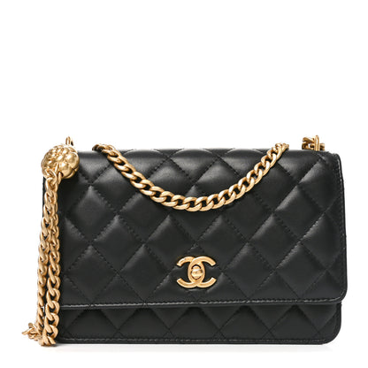 Chanel Lambskin Quilted Sweet Camellia Wallet on Chain WOC Black 1 of 12