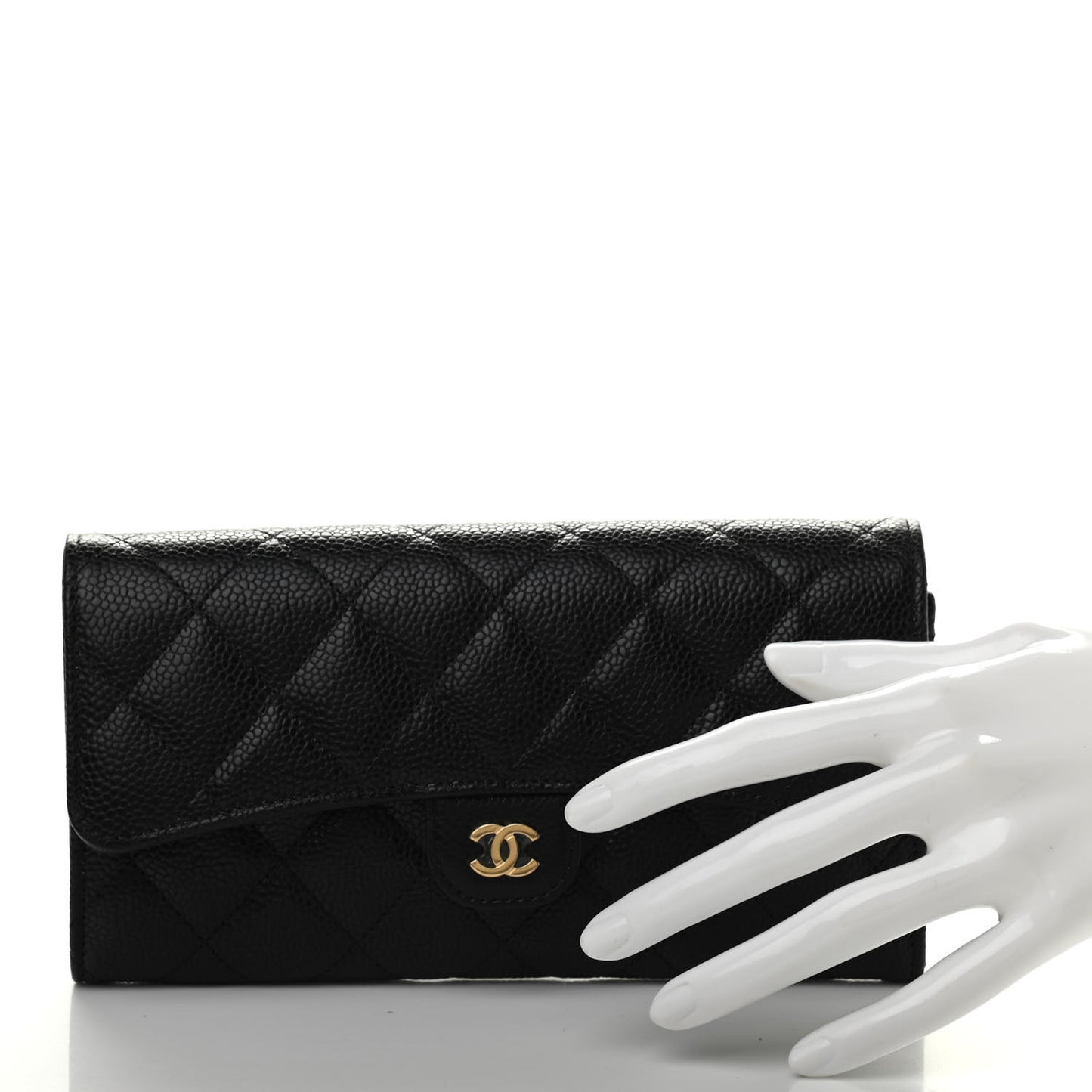 Caviar Quilted Large Gusset Flap Wallet Black