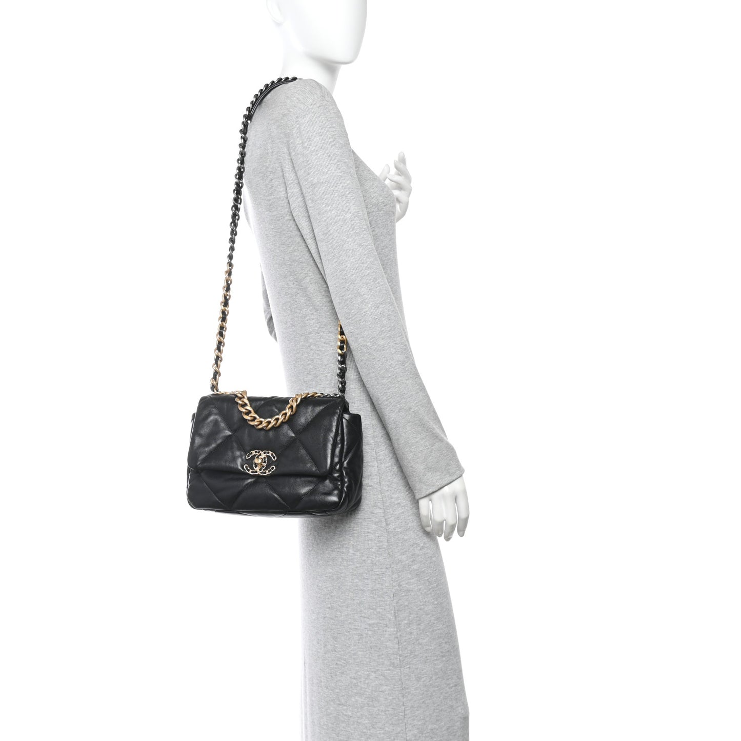 Goatskin Quilted Medium Chanel 19 Flap Black
