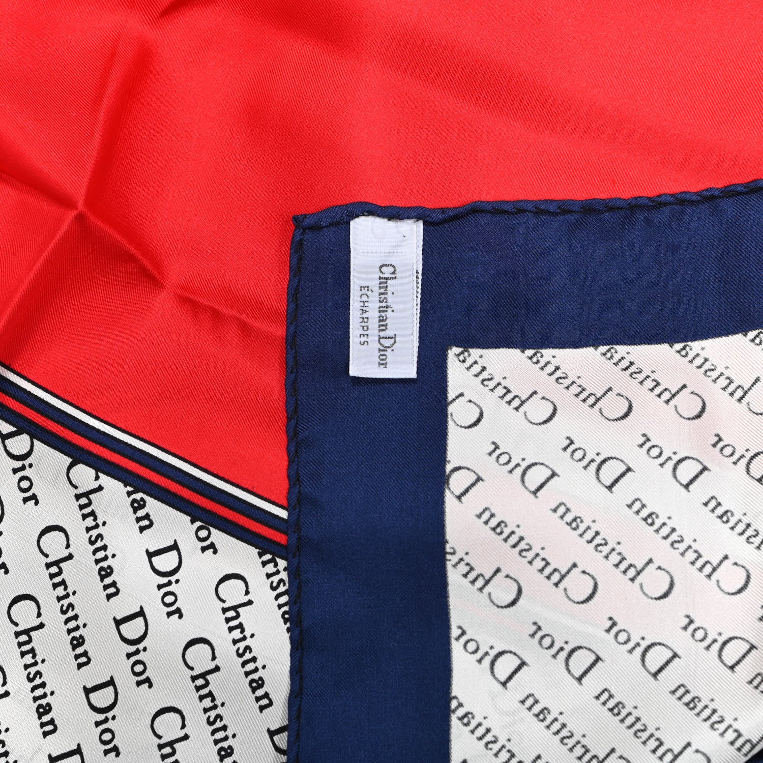 Christian Dior Silk Logo Scarf Red Navy White 3 of 4