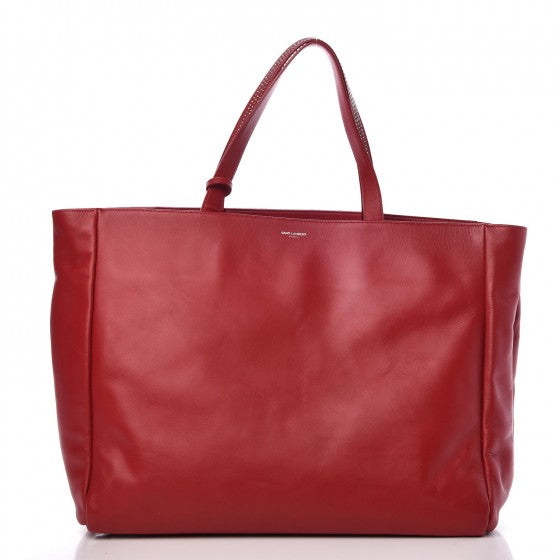 Saint Laurent Calfskin Suede Stud Reversible Shopper Tote Red 5 of 19